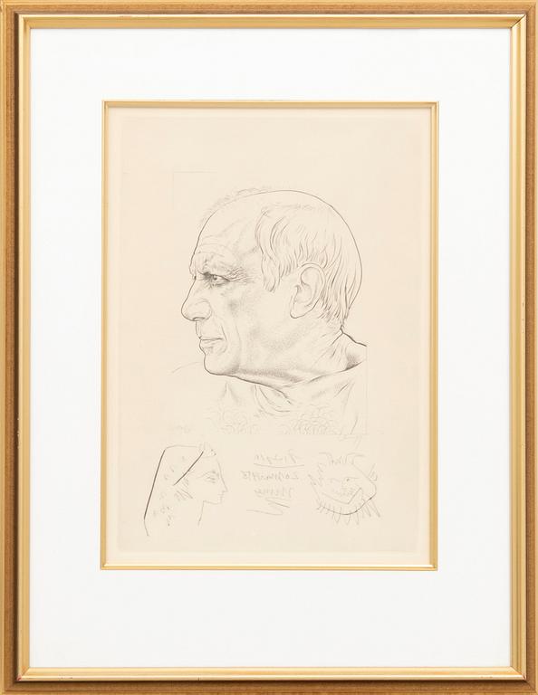 Pablo Picasso, "Portrait de Pablo Picasso et Remarque pour Témoignage" 1956.