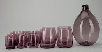 FLASKA, 12+4 GLAS, "Fågelflaskan", sign. Timo Sarpaneva, Iittala, 1900-talets slut.