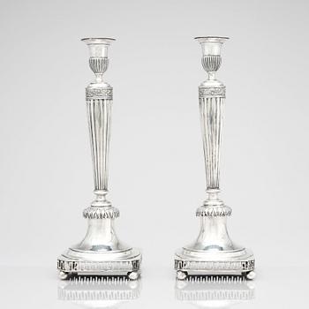 A pair of Swedish early 19th century silver candelsticks, mark of Jacob Hallardt, Stockholm 1811.