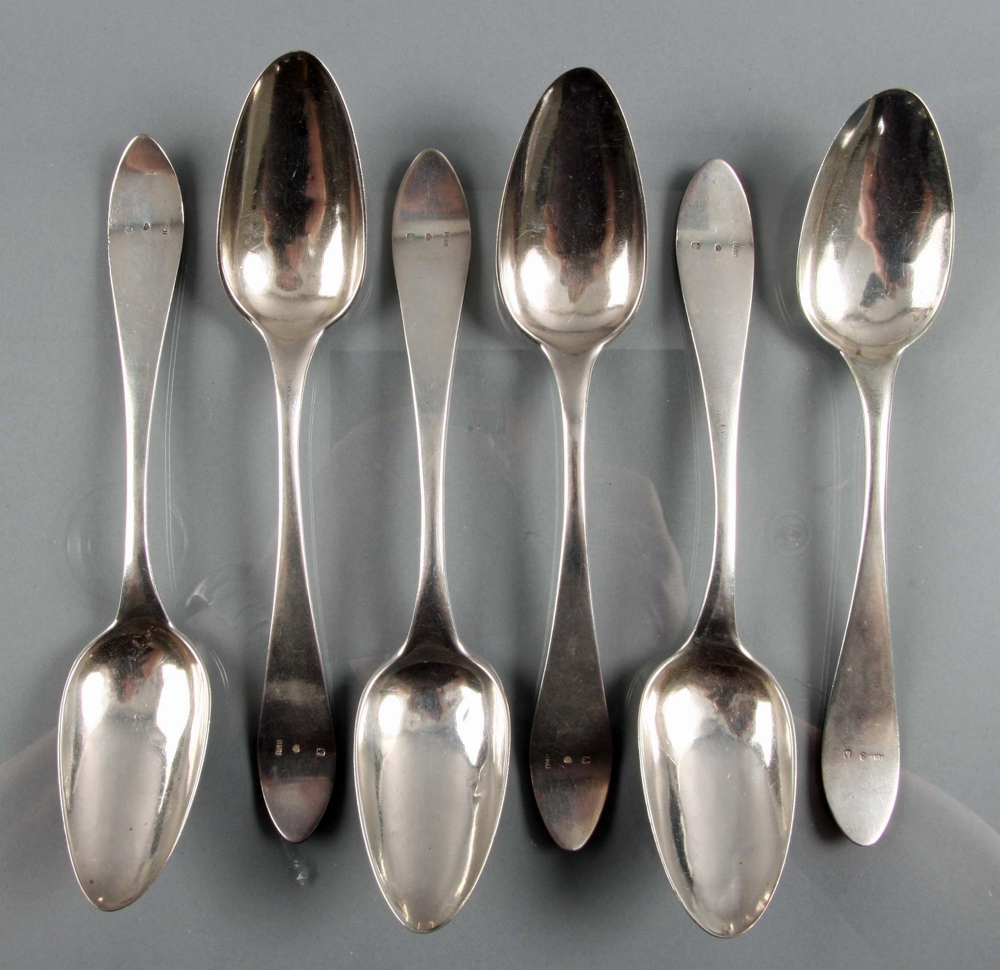 MATSKEDAR, 6 st, silver, trol. Jacob Gustaf Bursell, Jönköping.