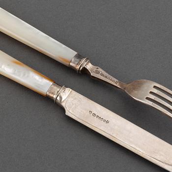 Fruit cutlery, 24 pcs, silver, silver plate and mother of pearl, William Hutton & Sons Ltd, Sheffield, 1914.