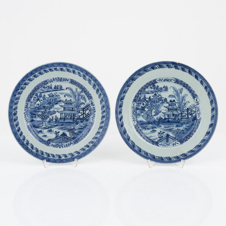 A group of four blue and white porcelain plates,  Qing dynasty, Jiaqing (1796-1820).