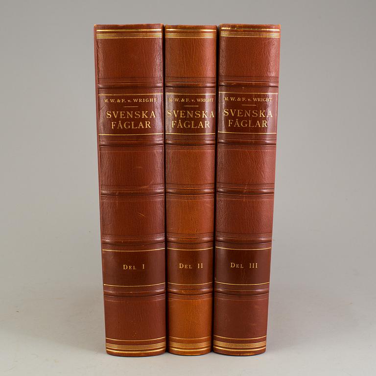 Set of three books, "Svenska Fåglar", M., W. & F. von Wright, Stockholm 1924-19.