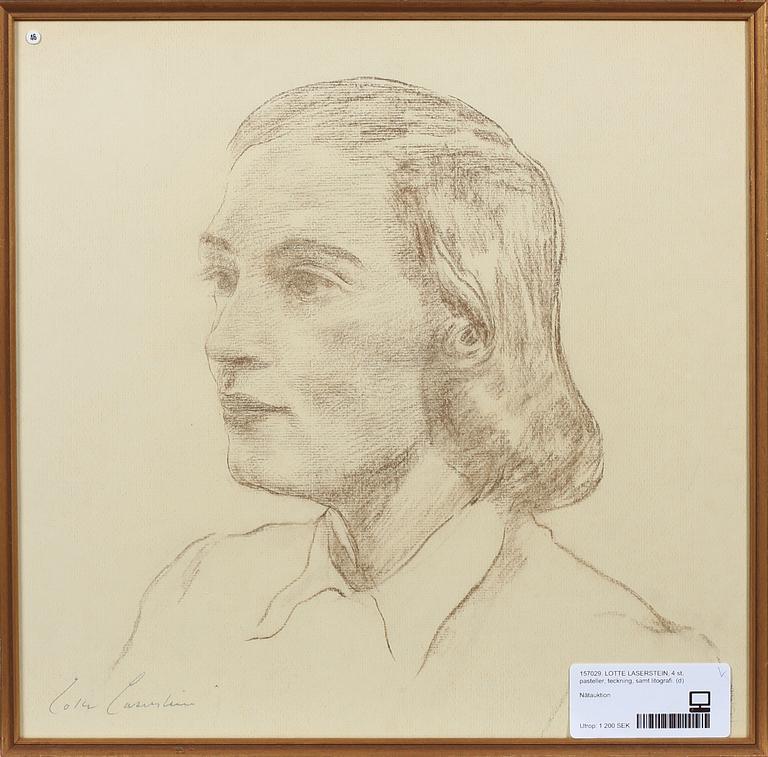LOTTE LASERSTEIN, pasteller, teckning, samt litografi, 4 st.