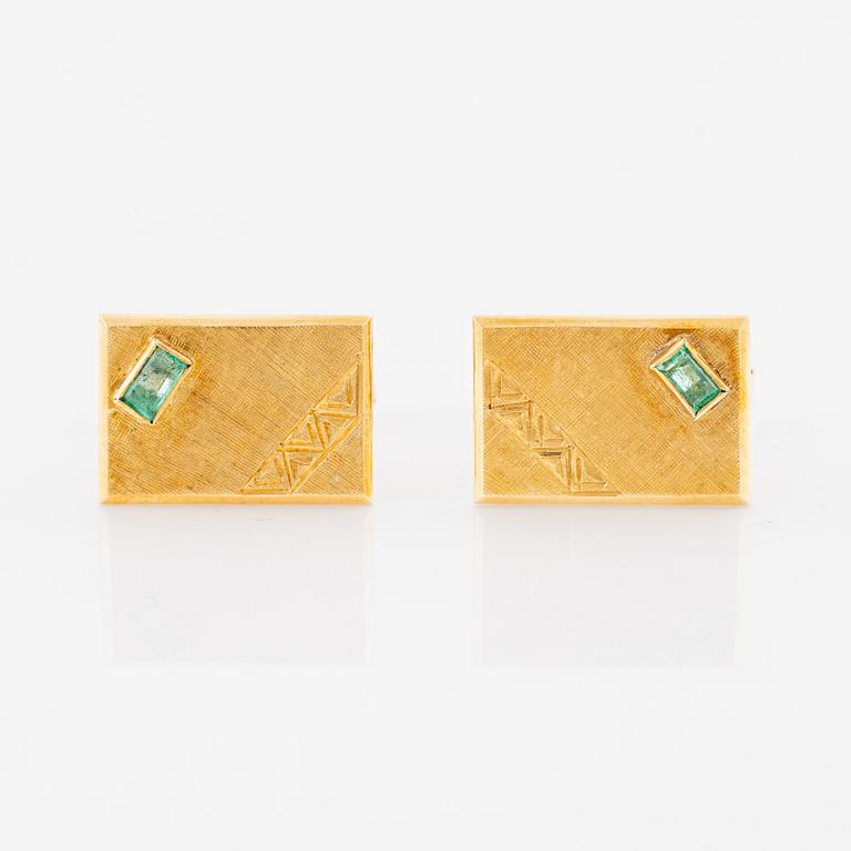 Cufflinks, a pair, 18K gold and emerald.