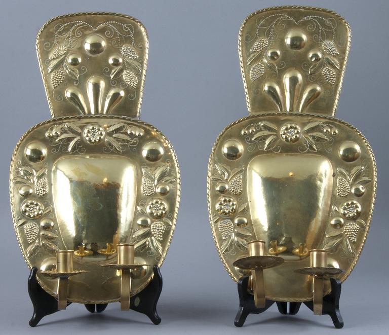 VÄGGPLÅTAR, ett par, mässing, barockstil, 1800/1900-tal.