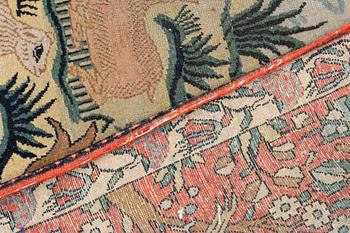 An antique/semi-antique pictoral Kashan rug, ca 215 x 140-144 cm.