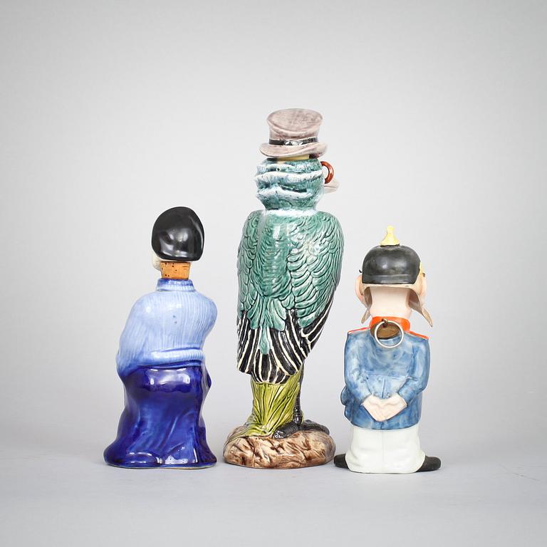 KARAFFER, 3 st, keramik, div fabrikat. 1900-talets första hälft.