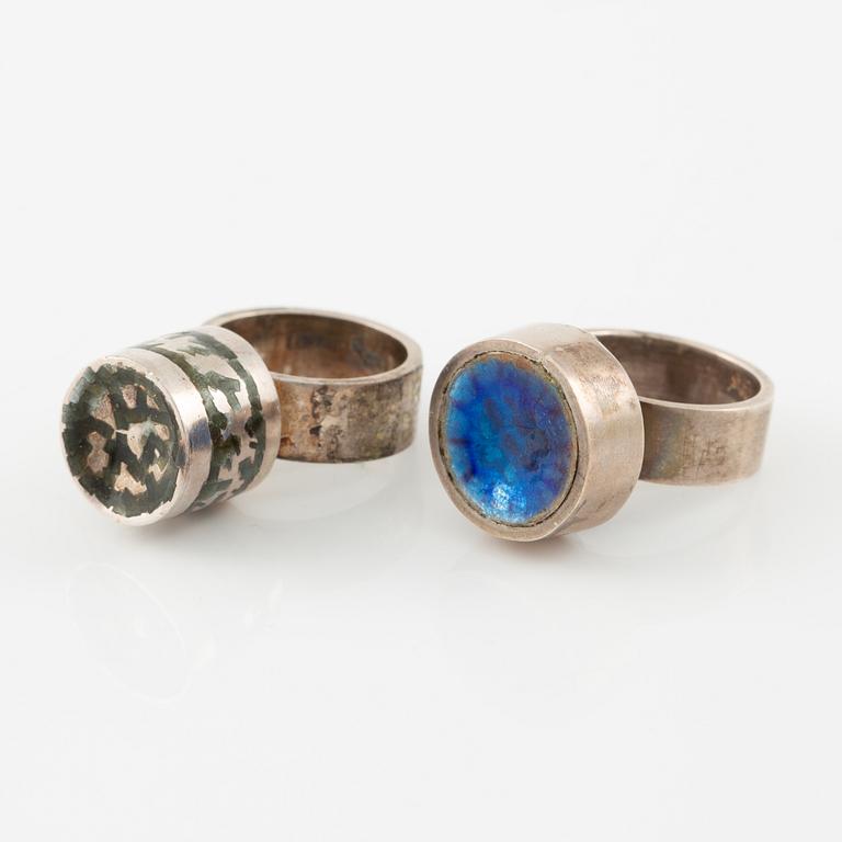 Lars Arby, five rings in sterling silver, Gothenburg 1963, 1966, 1967 and 1972.