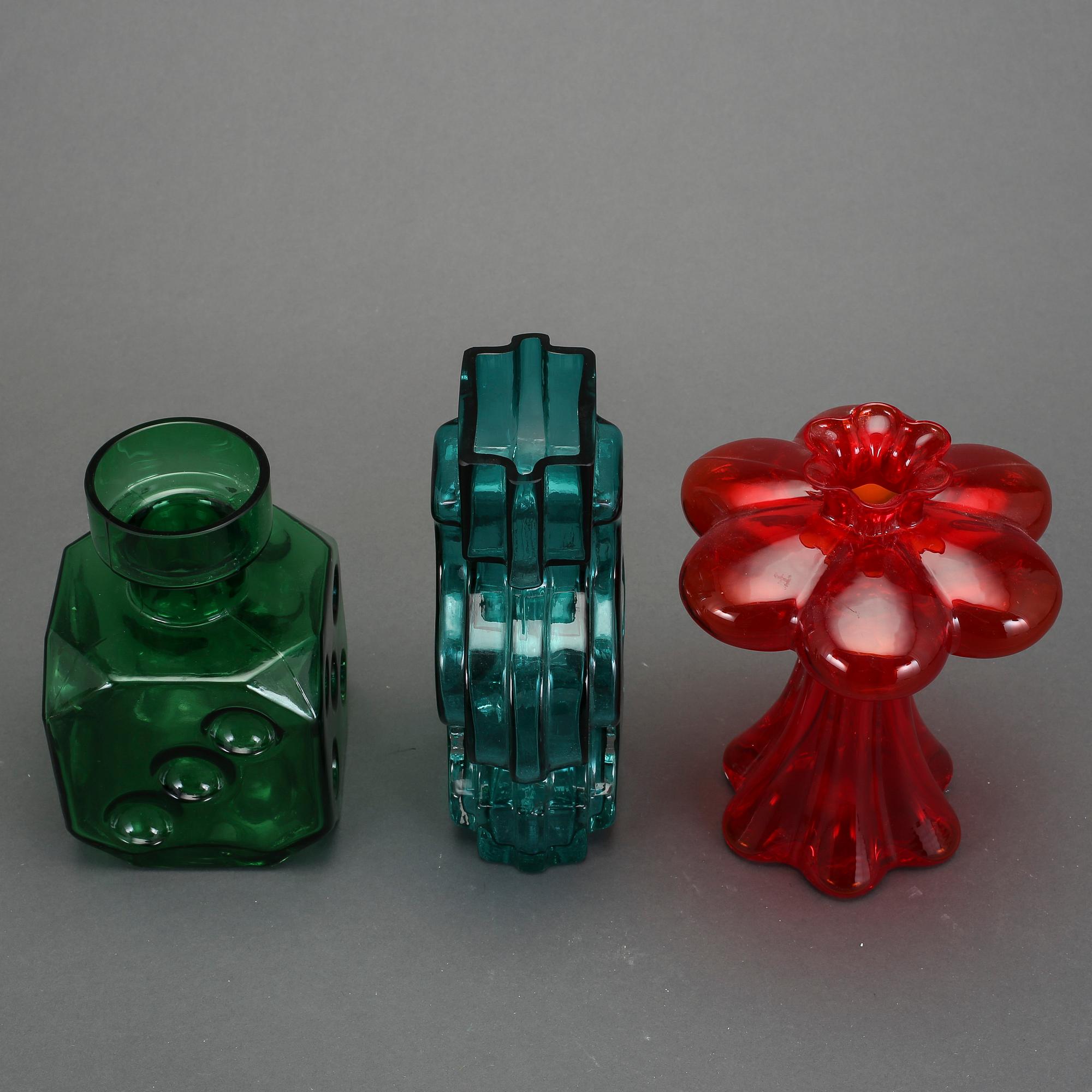 VASER, 3 st, glas, bland annat, Helena Tynell, Riihimäen, Lasi, Finland 1900-talets senare hälft.