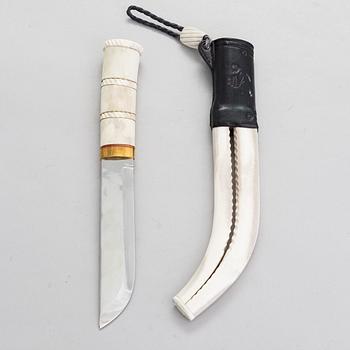 Leuku knife, signed Pentti Turunen, blade by Ivan Linderborg, sami handicraft / duodji, second half of the 20th century.