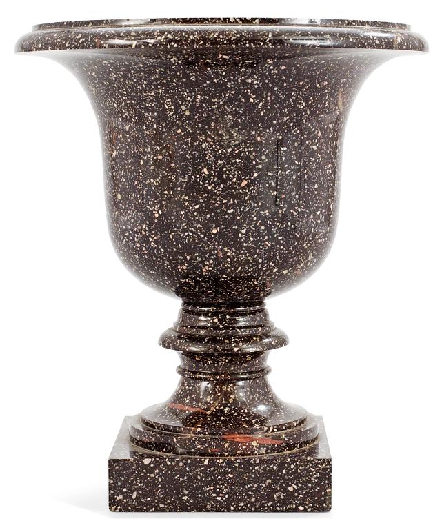 A Swedish Empire porphyry urn.