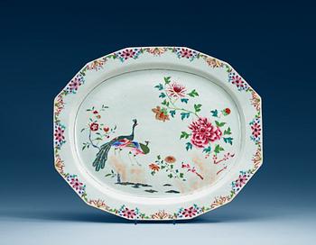 1582. A famille rose 'double peacock' charger, Qing dynasty, Qianlong (1736-95).