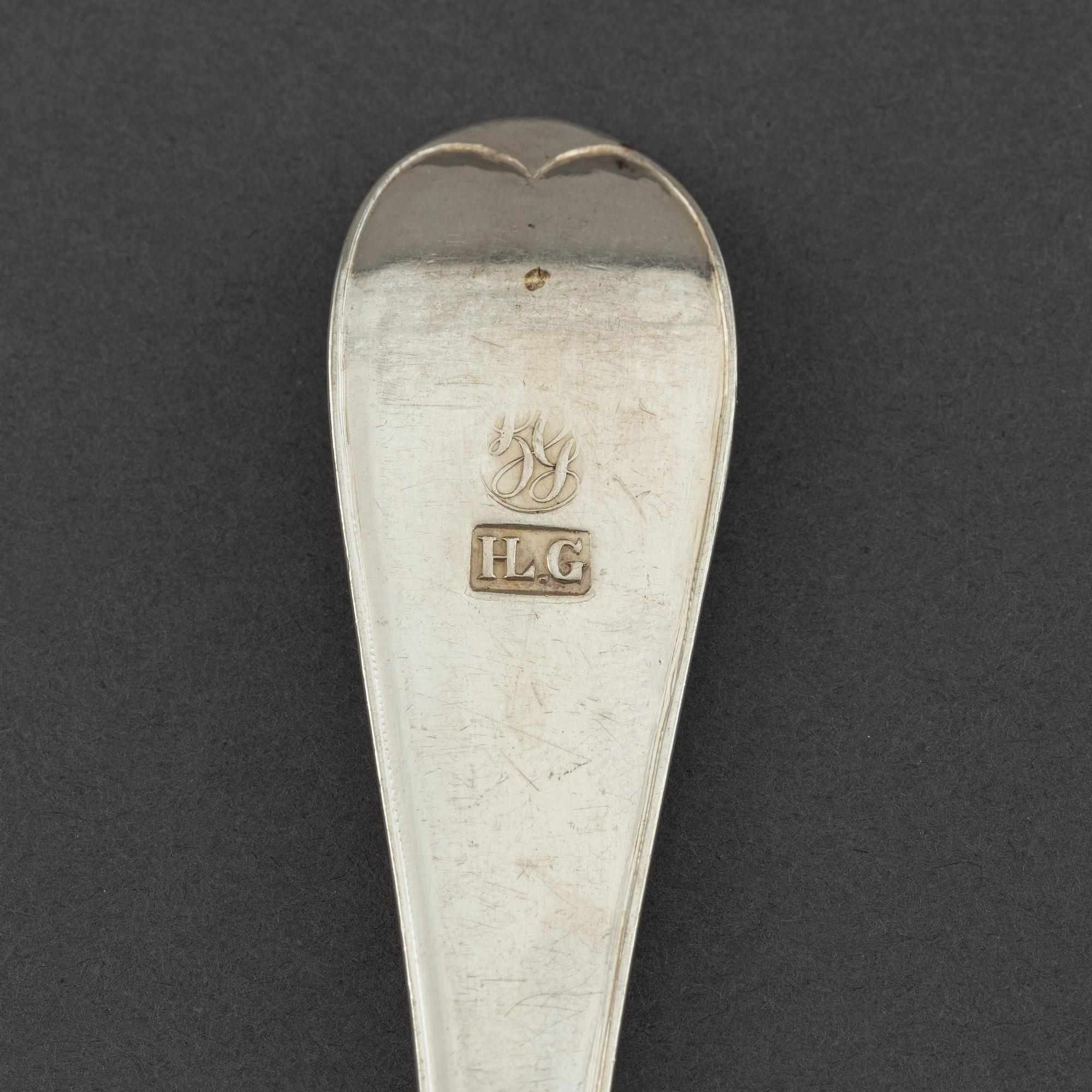 A set of six Swedish 19th century silver spoons, mark of Gustaf Otto Sjöberg, Falun 1810.