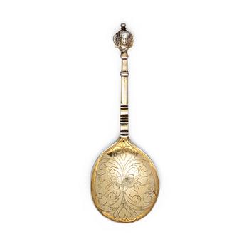 A Swedish parcel-gilt silver spoon, probably Anders Andersson Amour, (active 1684-1692) Stockholm.