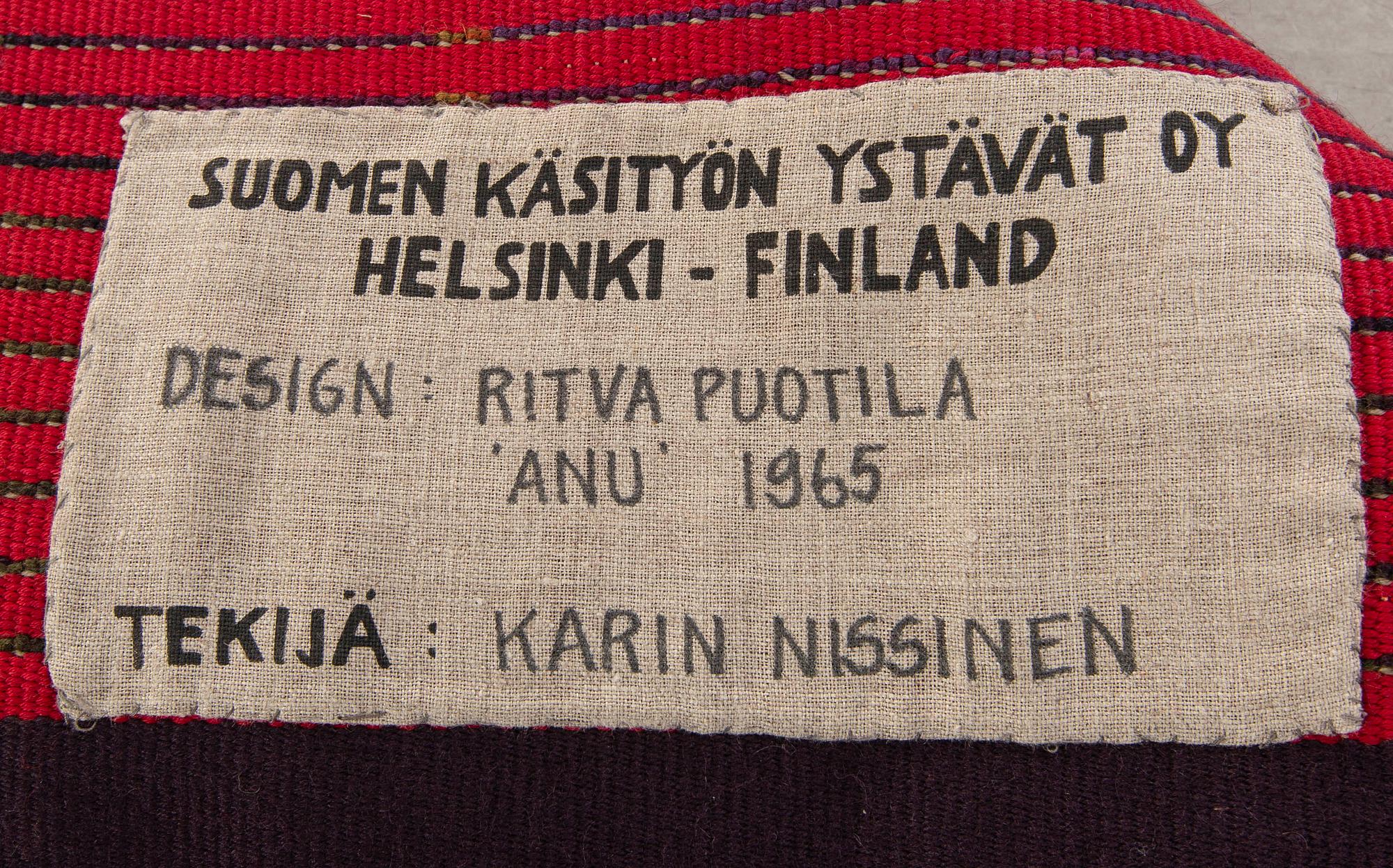 A Ritva Puotila pile rug "Anu" dated 1965 ca 125 x 84 cm.