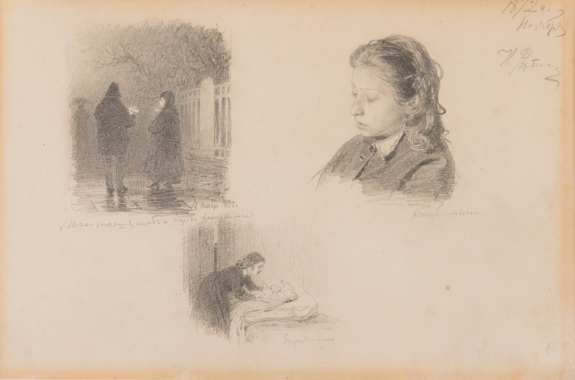 ILJA JEFIMOVITJ REPIN, teckning, signerad och daterad november 1872.