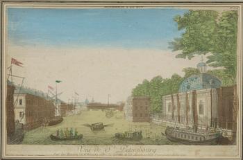 Copper engraving, coloured, St. Petersburg, 18th century.