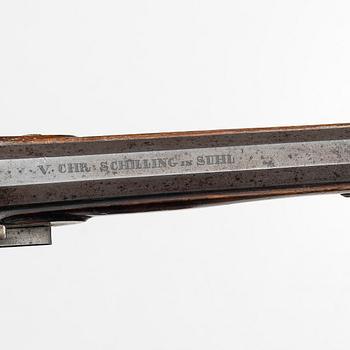 A pair of percussion pistols, Germany, Signed V Chr Schilling in Suhl (Valentin Christoph S. active from 1849).