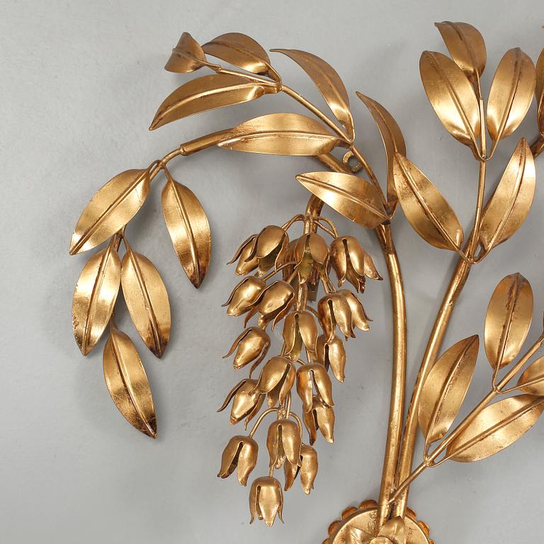 VÄGGLAMPA, guldpläterad metall, Hans Koegl, 1980-tal.