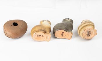 Lisa Larson, a set of eight stoneware figurines, K-Studion and Gustavberg.