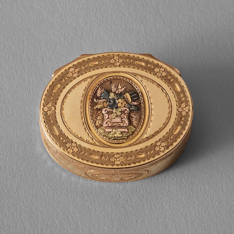 A Swedish 18th century gold snuff-box, marks of Christian Maas, Stockholm 1783.