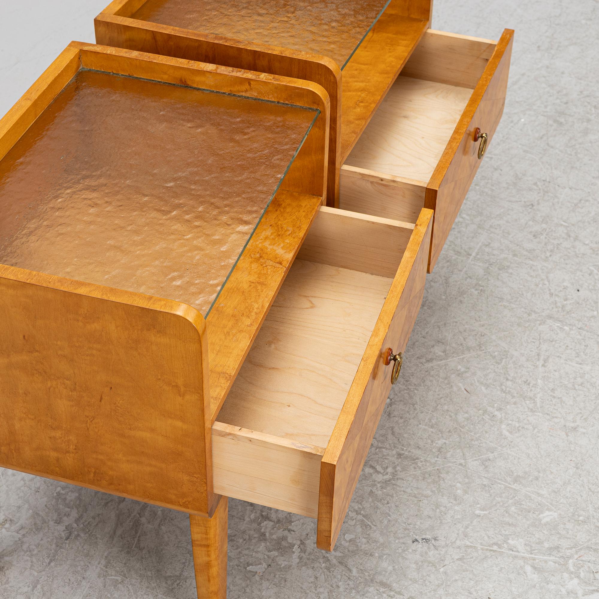 Bedside tables, a pair, Swedish Modern, 1940s.