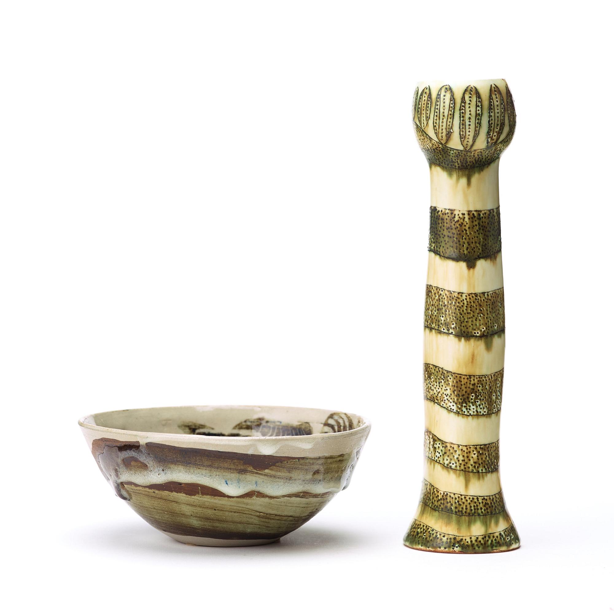 Anders Bruno Liljefors, a stoneware bowl and a vase, Gustavsberg studio ca 1950.