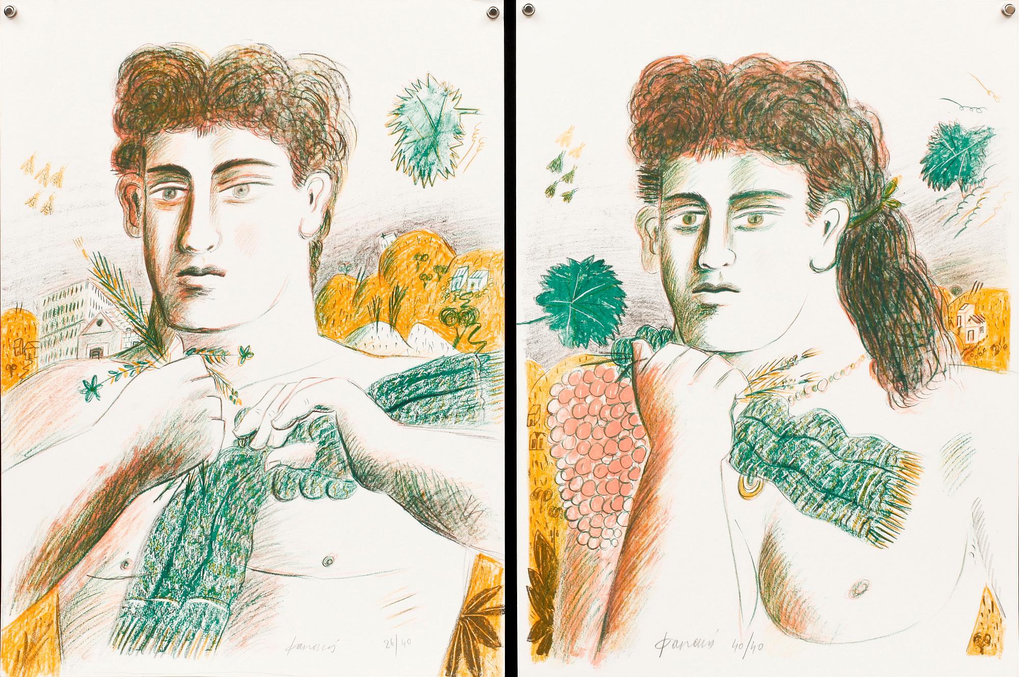 ALEXANDRE FASSIANOS, färglitografier, 2 st, sign och numr 40/40 resp 26/40.