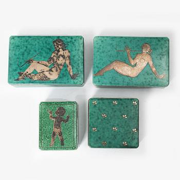 Wilhelm Kåge, four 'Argenta' stoneware boxes, Gustavsberg.