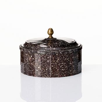 A Swedish Empire porphyry butter box with cover, 19th century.