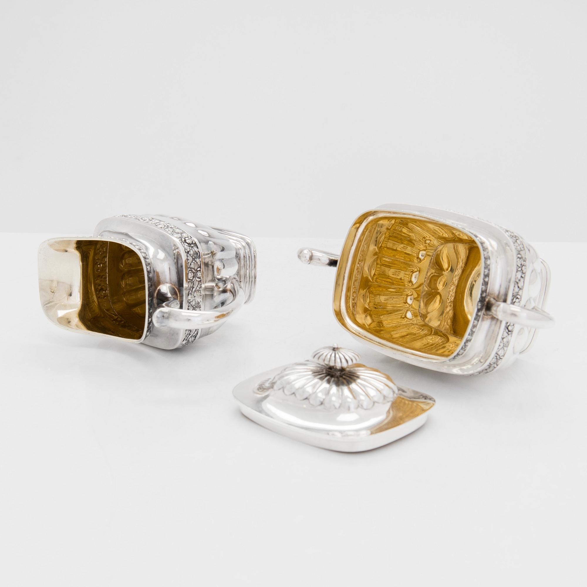 Kaffeservis, 3 delar, silver, Juho Tepponen, Helsingfors 1937.