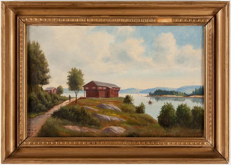 OKÄND KONSTNÄR, olja på pannå. Signerad C Widberg och daterad 1889.