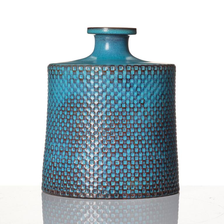 Stig Lindberg, a turquoise glazed stoneware vase, Gustavsberg studio Sweden 1967.