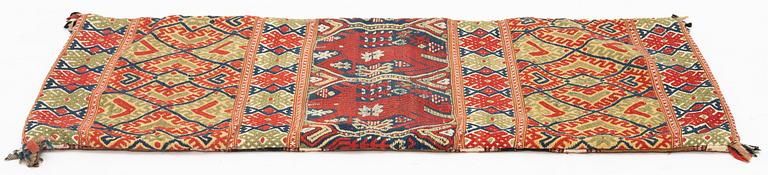 A carriage cushion, flat weave, Ingelstad district, Österlen, Scania, first half of the 19th century.