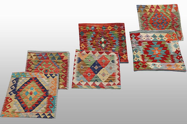 Six Kilim pillows, ca 40 x 40 cm each.