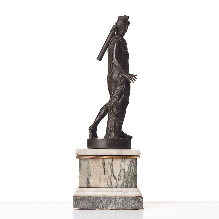 A bronze figure of the Apollo Belvedere on marble base, probably by  Righetti orZoffoli, Rome late 18th century.