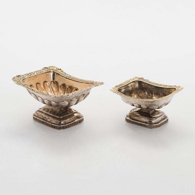 Two 19th-century parcel-gilt salt cellars, Saint Petersburg and Moscow.