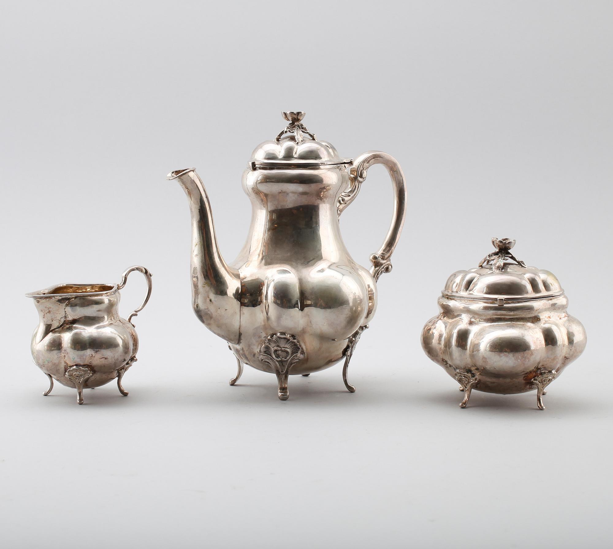 KAFFESERVIS, 3 delar, silver, 1942. Total vikt ca 1094 g.