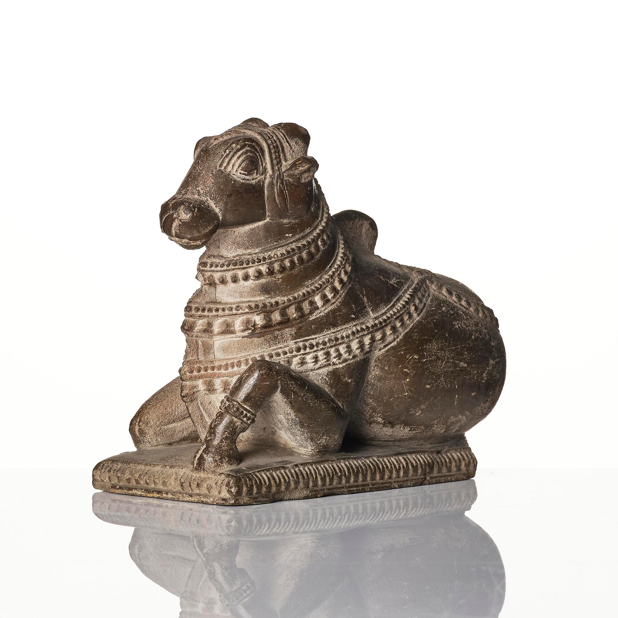 A lime stone sculpture of the bull Nandi, India, 18th/19th century or older.