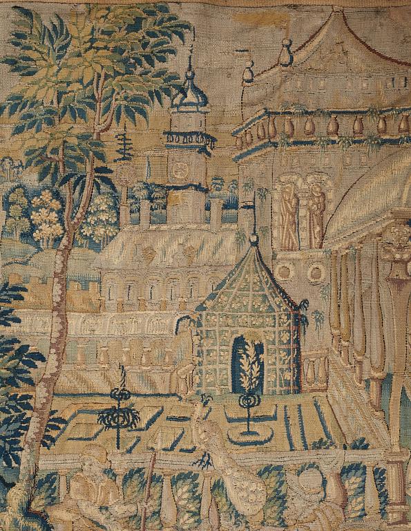 VÄVD TAPET, gobelängteknik, ca 191,5 x 220,5 cm, Flandern 1500-tal. Järnstång medföljer.