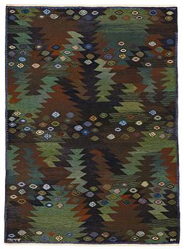 Barbro Nilsson, A CARPET, "Tånga brun och grön", flat weave, ca 226,5 x 165 cm, signed AB MMF BN.