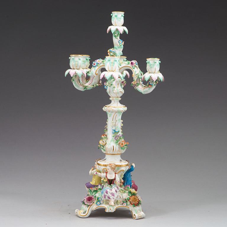 A flower-encrusted Meissen seven-light candelabra, end of 19th Century.