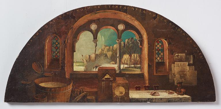 Milić od Mačve, olja på duk lagd på pannå, signerad och daterad 1969, även signerad och daterad 1969 a tergo.