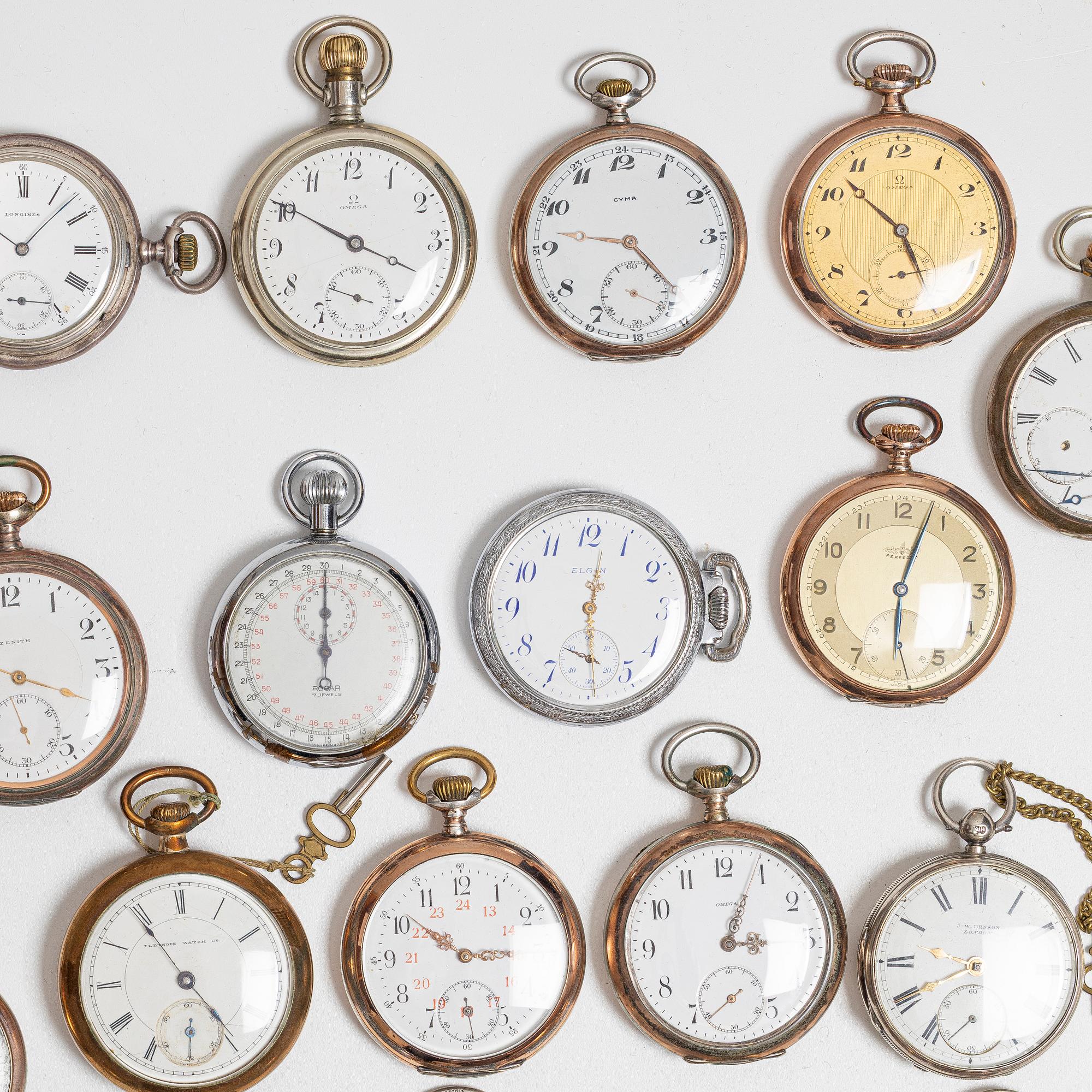 Collection of pocket watches, 63 pieces, "No reserve", various materials.