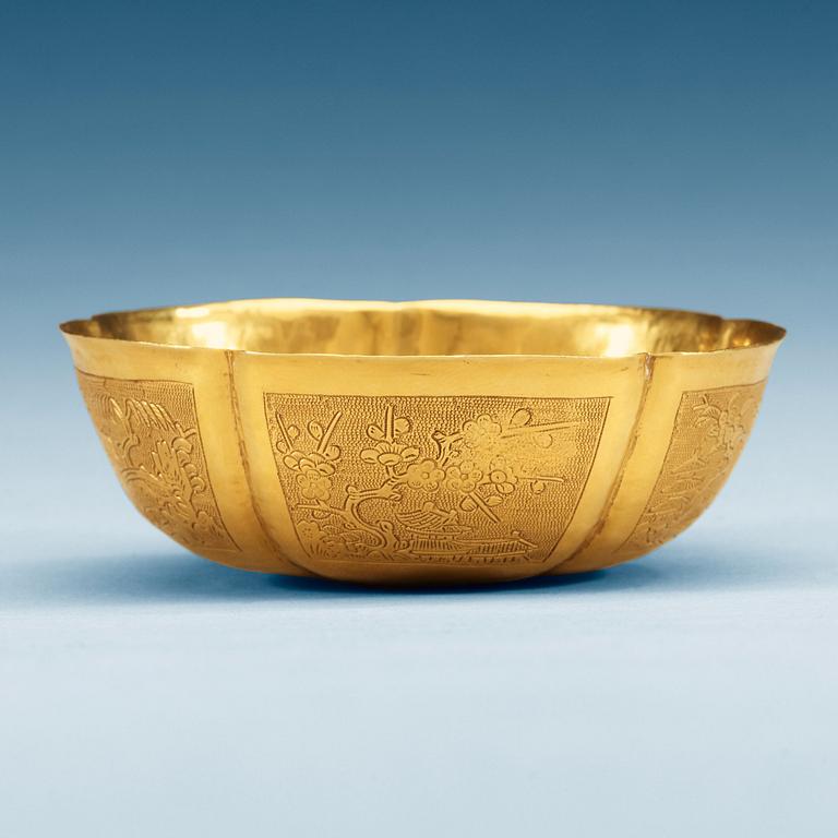 SKÅL, guld. Qing dynastin, 1700-tal.