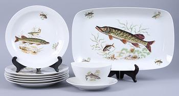 FISKSERVISDELAR, 8 st, porslin, Rörstrand.