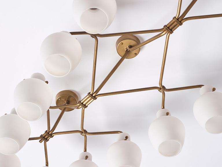 Hans Bergström, a rare and monumental ceiling lamp, ateljé Lyktan, Sweden, 1940-50s.