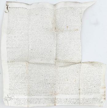 PERGAMENTDOKUMENT, 2 st, daterade 10 september 1507 resp 18 augusti 1519.