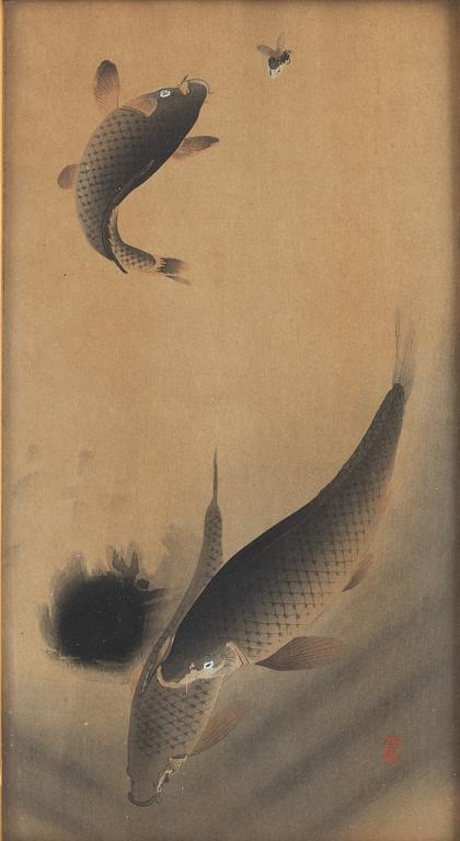 Ohara Koson, Carps and a bee.